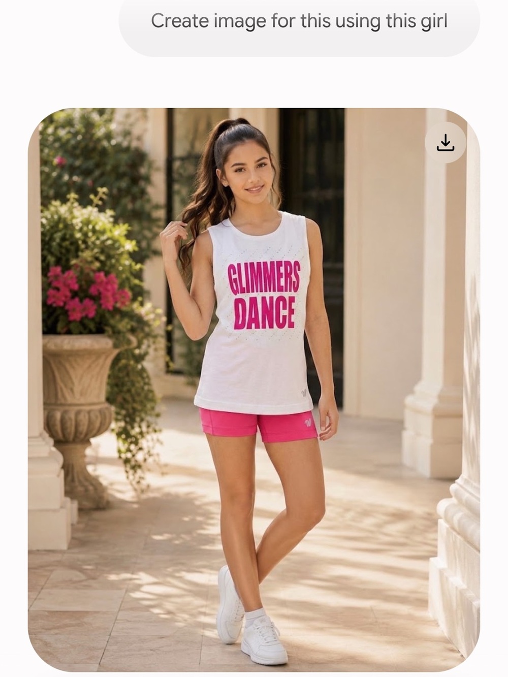 Varsity White Tank Top with Bright Pink "GLIMMERS DANCE" Graphic